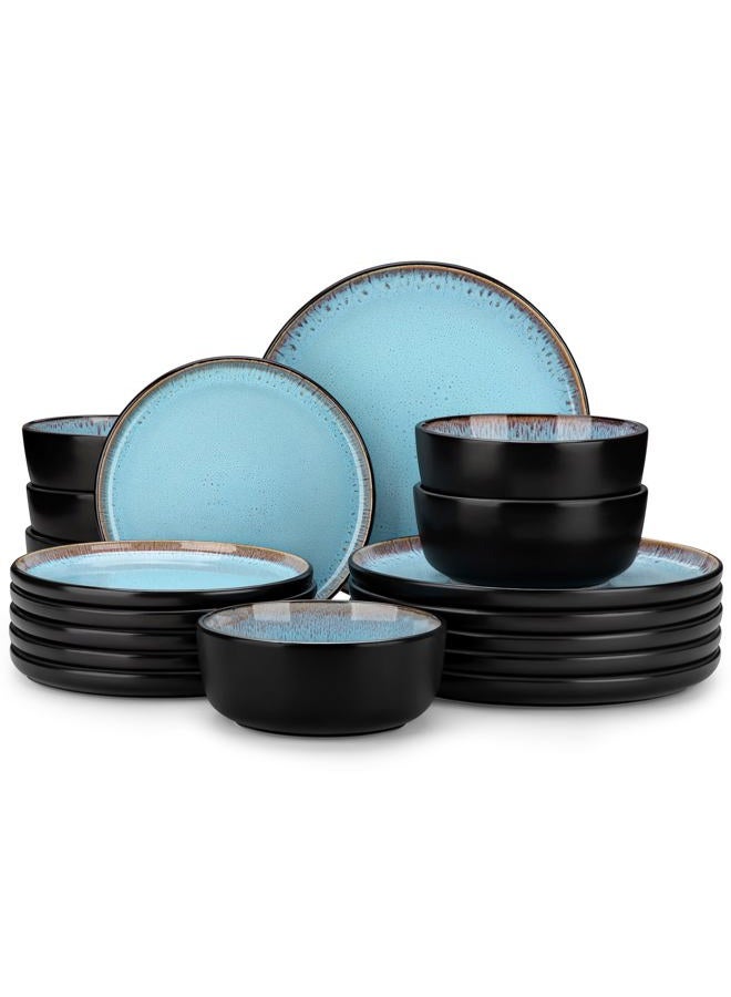 vancasso Plate and Bowl Sets, 18 Pieces, Stoneware, Dinnerware Sets for 6, Kitchen Bowl Set, Microwave and Dishwasher Safe, Ceramic Tableware, Blue, AMBER Series - Image 1