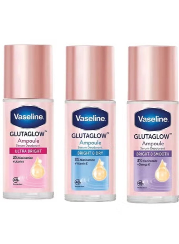 فازلين مجموعة فازلين جلوتا جلو مكونة من أمبولات مزيلة للعرق فائقة الجفاف وناعمة ومشرقة، كل منها 45 مل