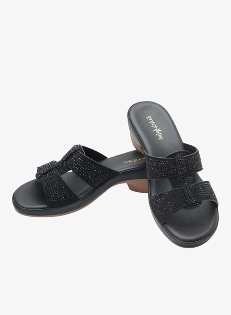 Michelle Morgan Black 092-3110 Michelle Morgan Ladies Mid Heel Sandals 514RJ313 Black for Women | Best Price UAE