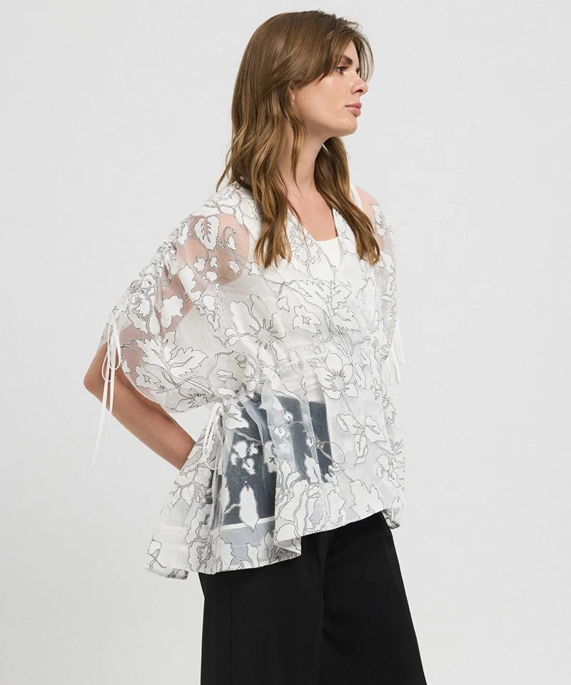 Ipekyol  Jacquard Blouse with Puff Sleeves for Women | Best Price UAE