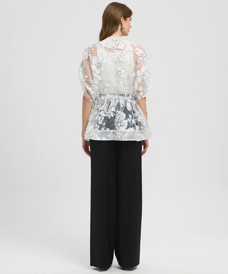 Ipekyol  Jacquard Blouse with Puff Sleeves for Women | Best Price UAE