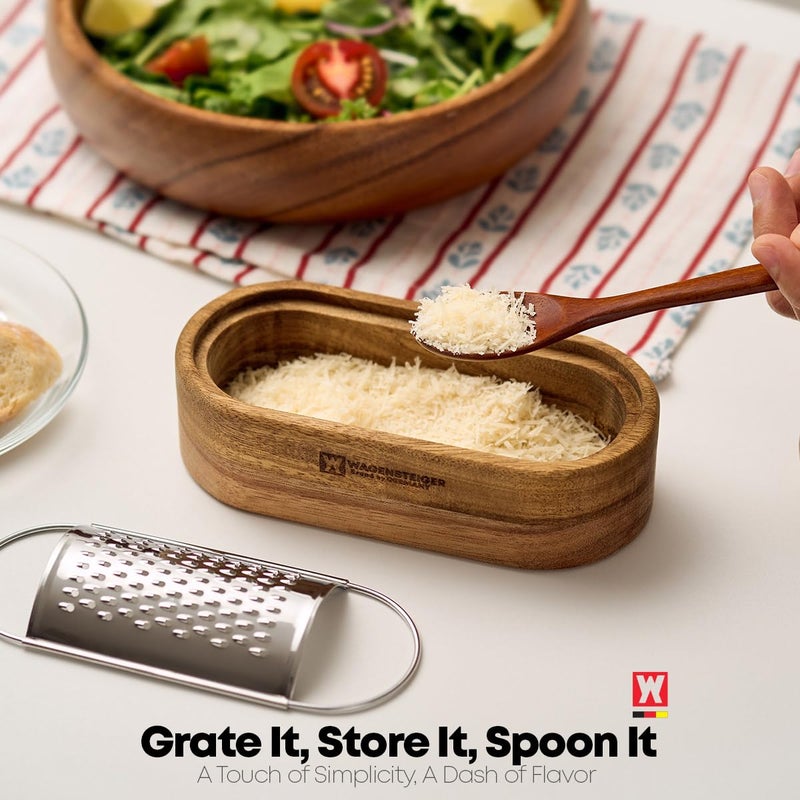 Wagensteiger Removable SUS304 Stainless Steel Cheese Grater with Wooden Container, Wooden Shredder, Citrus Zester, Perfect for Presenting Freshly Grated Cheese or Zest - Image 3