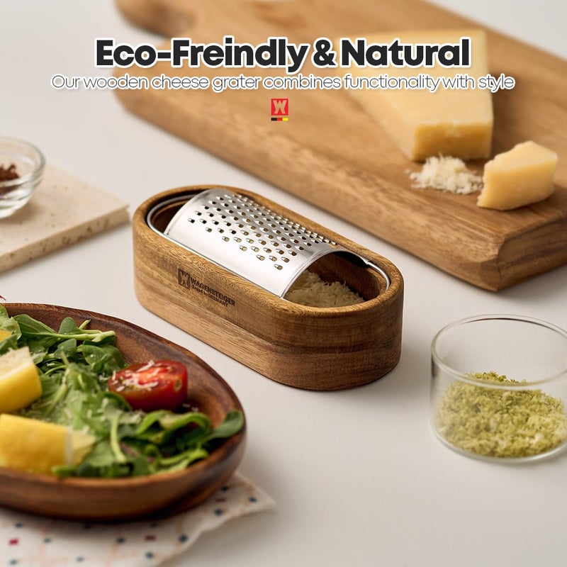 Wagensteiger Removable SUS304 Stainless Steel Cheese Grater with Wooden Container, Wooden Shredder, Citrus Zester, Perfect for Presenting Freshly Grated Cheese or Zest - Image 4