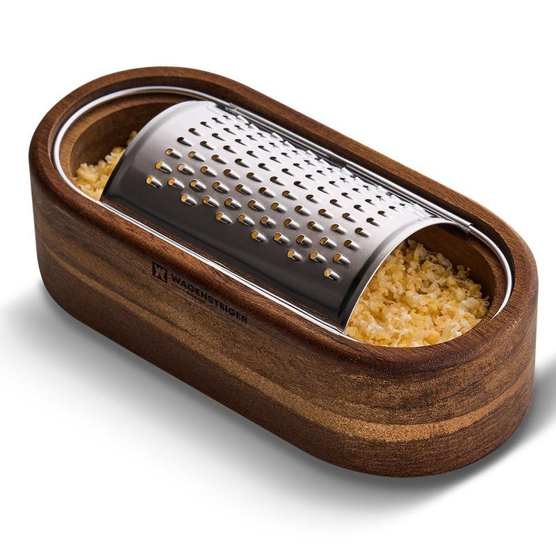 Wagensteiger Removable SUS304 Stainless Steel Cheese Grater with Wooden Container, Wooden Shredder, Citrus Zester, Perfect for Presenting Freshly Grated Cheese or Zest - Image 1