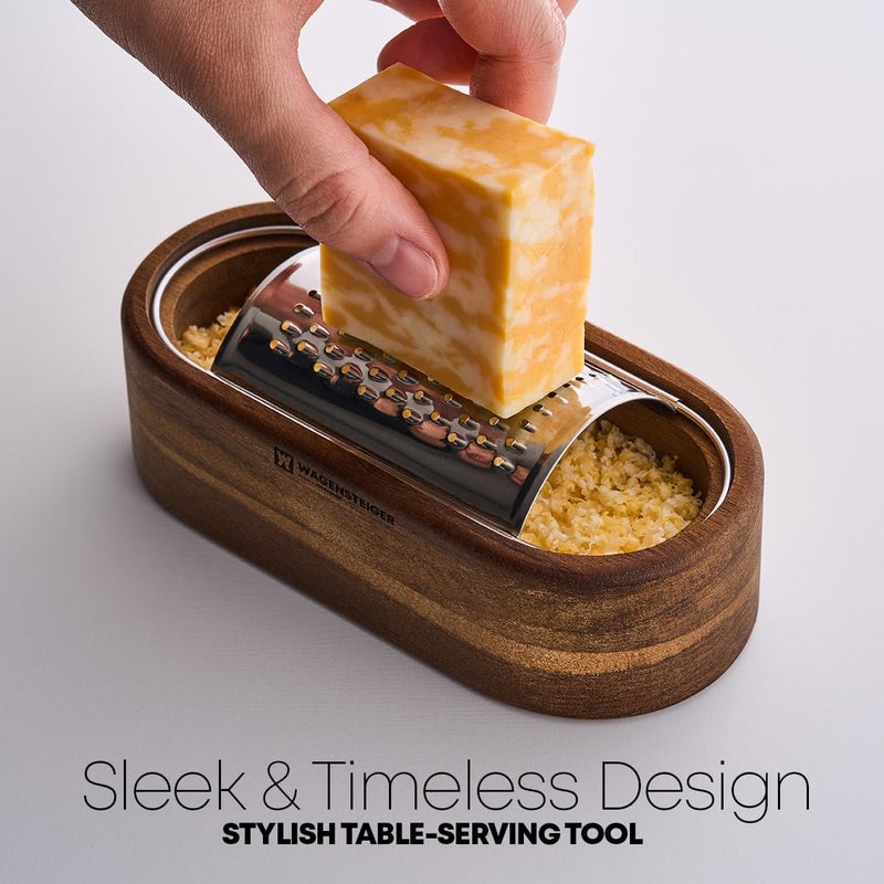 Wagensteiger Removable SUS304 Stainless Steel Cheese Grater with Wooden Container, Wooden Shredder, Citrus Zester, Perfect for Presenting Freshly Grated Cheese or Zest - Image 2