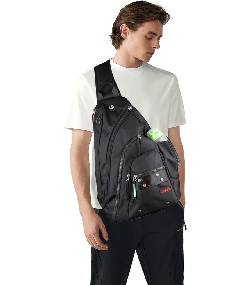 Larswon Sling Backpack, Sling Bag Laptop, Crossbody Bag Men, Shoulder Bags Black - Image 2