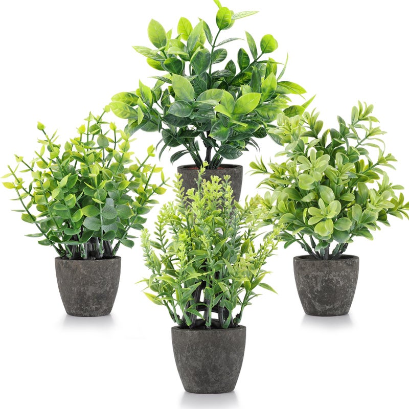 FAVOWREATH 4 Pack Fake Plants Ceramic Mini Artificial Greenery Potted Plants for Home, Office, Room, Farmhouse, Indoor Table, Bathroom Decor - Image 1