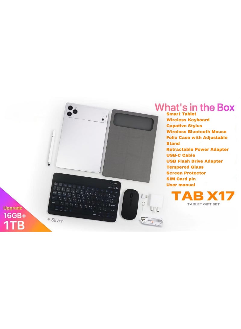 إكس إينوفا جهاز لوحي Tab X17 مقاس 10.1 بوصة بنظام Android 15 مع لوحة مفاتيح وماوس، ذاكرة RAM بسعة 16 جيجابايت وذاكرة تخزين داخلية 1 تيرابايت، يدعم شريحتي اتصال (Dual SIM) وWi-Fi بتقنية 5G، بطارية بسعة 8000 ملّي أمبير، فتح ذكي عبر التعرف على الوجه، كاميرا أمامية بدقة 8 ميجابكسل وكاميرا خلفية بدقة 13 ميجابكسل (فضي). - Image 3