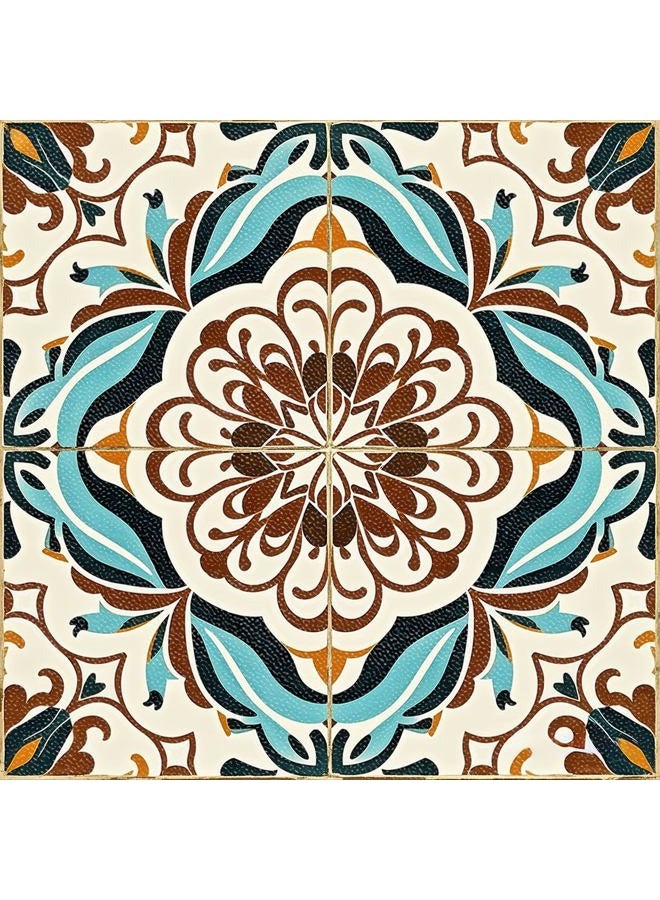 HOMETITUTE 10 قطع بلاط أرضيات مزخرف بقطر 12x12 بوصة باللونين الأزرق والبني قابل للإزالة ذاتي اللصق لاصقات الفينيل لتزيين المطبخ والحمام وغرفة المعيشة ومدخل المنزل - Image 1