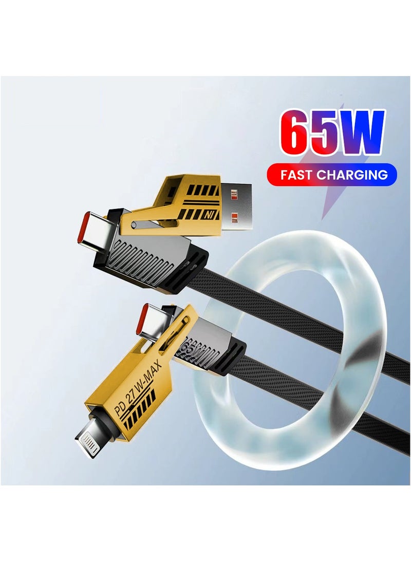 Generic - 4 in 1 Convertible Metal Fast Data Charging Cable, 65W Braided Cable 4ft USB C USB A, Multi Charging Cable for iPhone/iPad/MacBook Pro/AirPods/Samsung/Android (1m) - Image 1