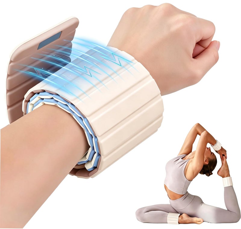 BECOJADDE Wrist Weights Ankle Weights for Women 1 Pair 11 lb Each Silicone Magnetic Leg Arm Weighted Bracelet for Home Yoga Pilates Gym Workout Walking Jogging Beige Taupe - Image 2