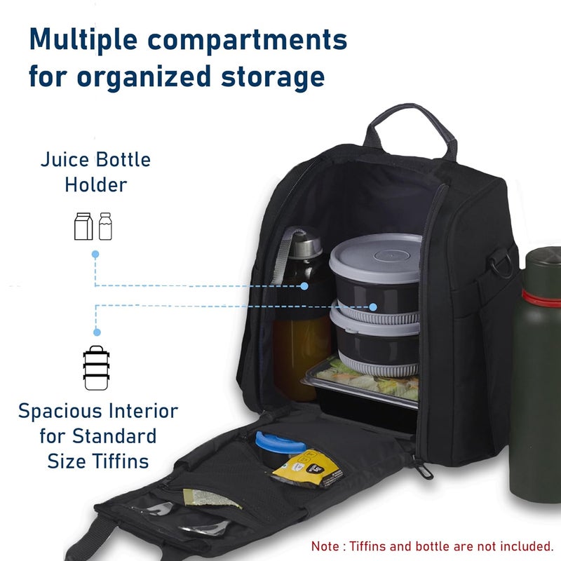 Carriall Black Meal BagTiffin Bag for Office College School Picnic Reusable WaterResistant Lunch Box Cover Bag Only 8L Capacity Storage Gifting for MenWomen Kids BoysGirls - Image 4
