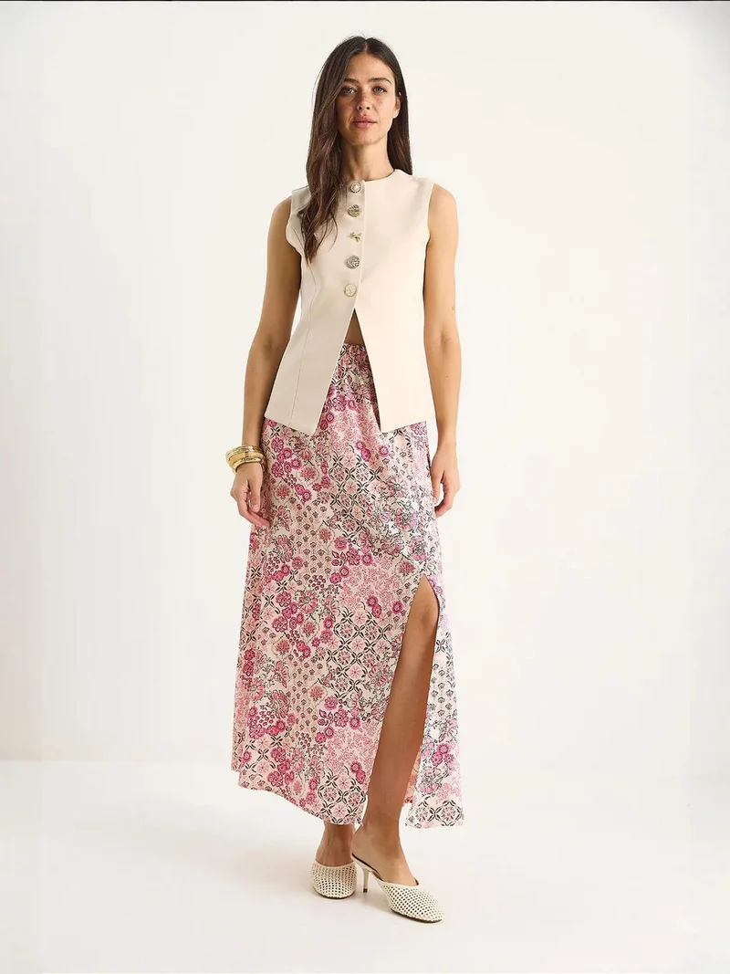 Bianco Lucci LUCCI Maxi Skirt with Flowering Pattern and Slit