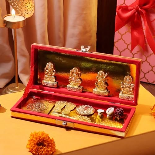 9Dzine Shree Dhan Lakshmi Kuber Bhandari for Wealth & Diwali Pooja | 12-Piece Set for Home Temple | Ideal for Diwali Gifting & Festive Decor - Image 2