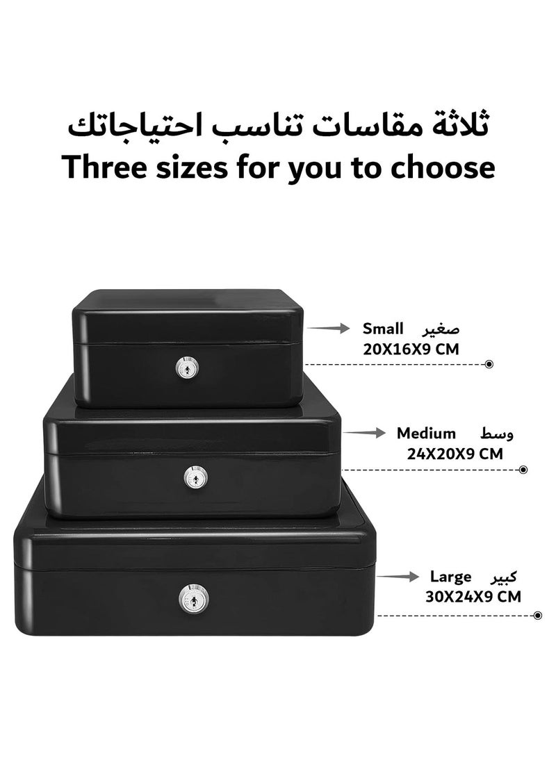 Steel Cash Box with Key Lock Metal Small Money Organizer with Money Tray Cash Storage Box with Lockable Cover - Image 2