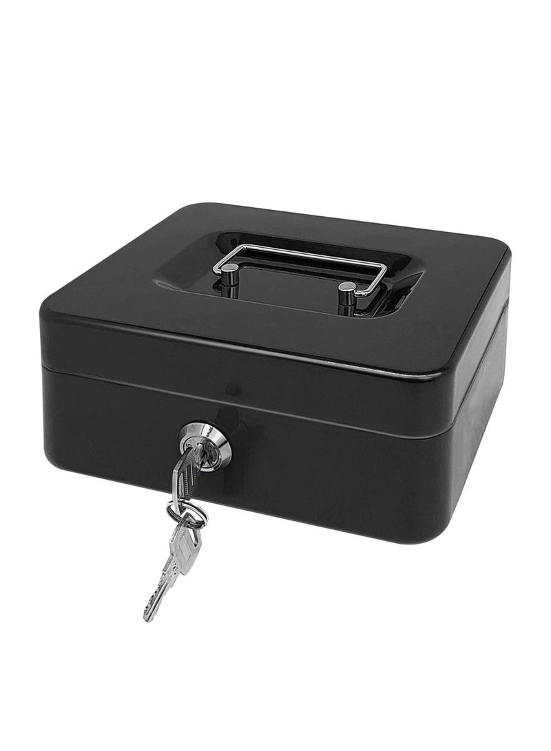 Steel Cash Box with Key Lock Metal Small Money Organizer with Money Tray Cash Storage Box with Lockable Cover - Image 1