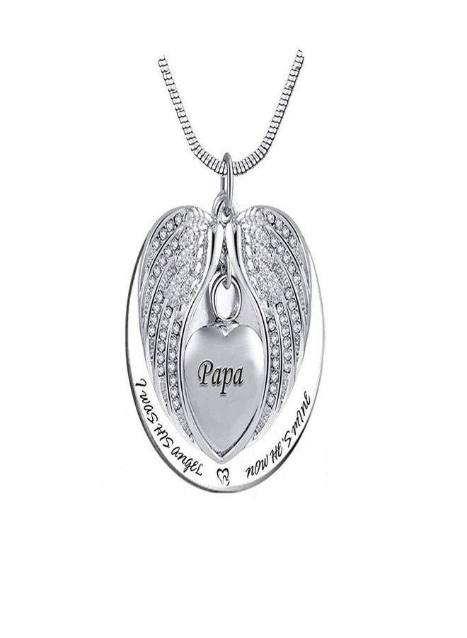 TGLS Angel Wing Memorial Cremation Urn Necklace for Papa Ashes Keepsake Pendant Stainless Steel Jewelry - I Was His Angel; Now He's Mine - Image 1