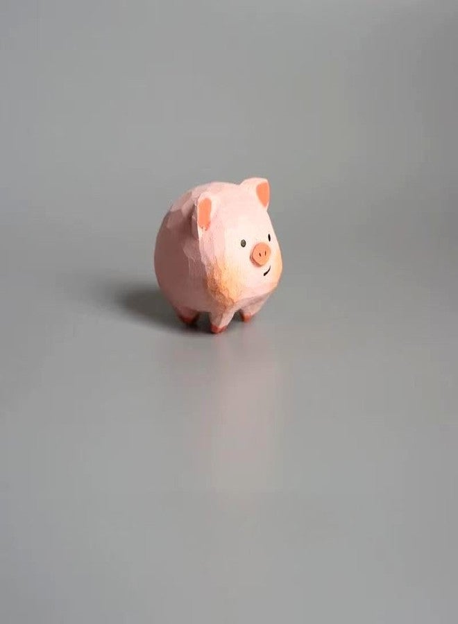INF-STAR Handmade Pink Piggy Wood Sculpture – 1.6" Smiling Miniature Pig Animal Figurine for Home Décor, Desk Accessory, or Gift - Image 3