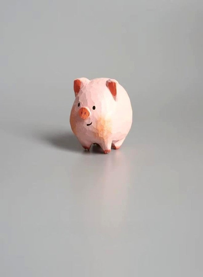 INF-STAR Handmade Pink Piggy Wood Sculpture – 1.6" Smiling Miniature Pig Animal Figurine for Home Décor, Desk Accessory, or Gift - Image 1
