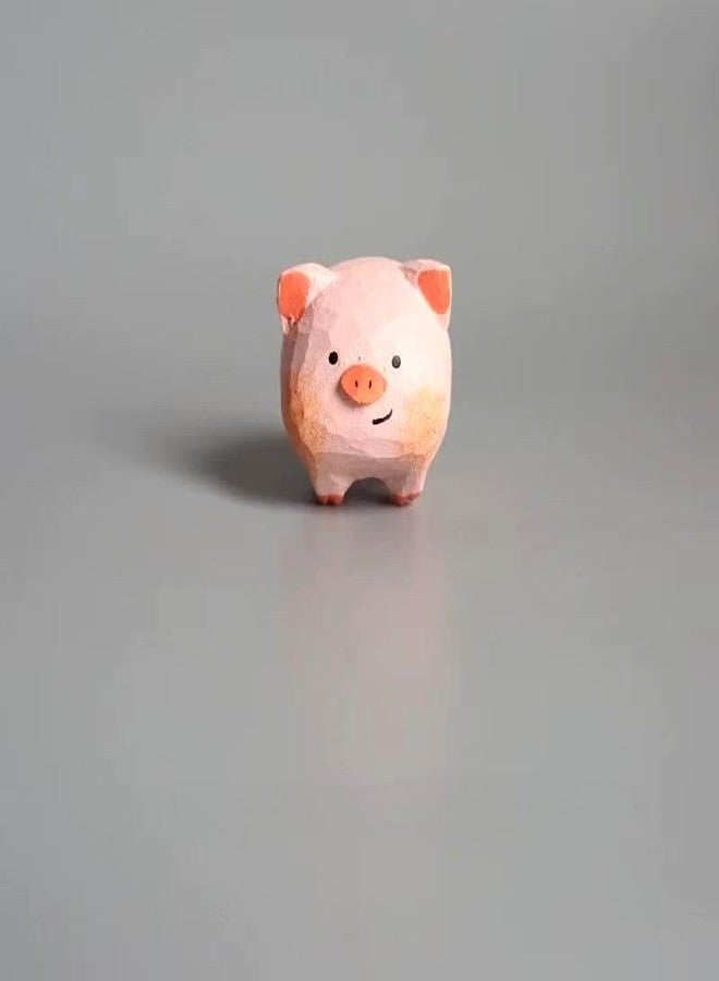 INF-STAR Handmade Pink Piggy Wood Sculpture – 1.6" Smiling Miniature Pig Animal Figurine for Home Décor, Desk Accessory, or Gift - Image 2