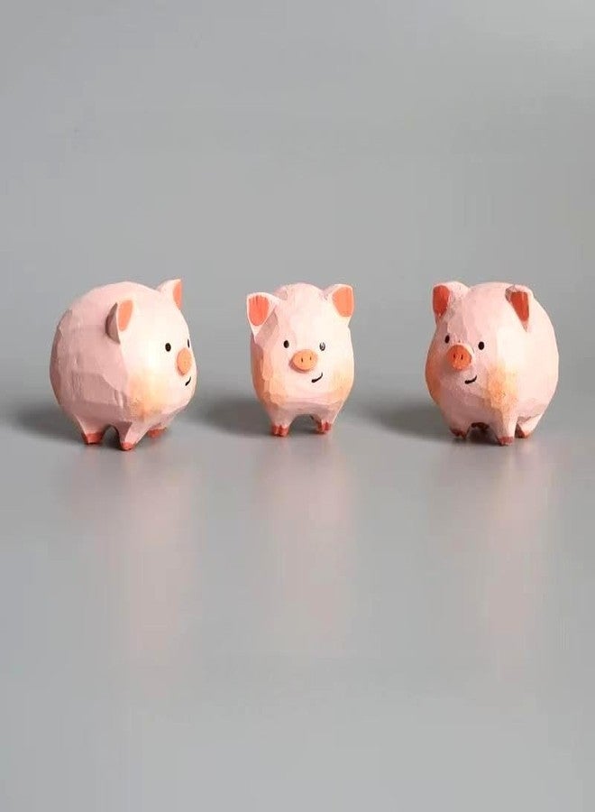 INF-STAR Handmade Pink Piggy Wood Sculpture – 1.6" Smiling Miniature Pig Animal Figurine for Home Décor, Desk Accessory, or Gift - Image 4