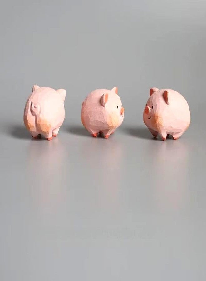 INF-STAR Handmade Pink Piggy Wood Sculpture – 1.6" Smiling Miniature Pig Animal Figurine for Home Décor, Desk Accessory, or Gift - Image 5