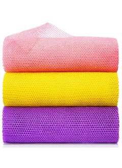 SYOSI African Exfoliating Net, 4 Pieces African Net Sponge, Nylon African Bathing Sponge Net, African Net Long Net Bath Sponge Shower Body Scrubber Back Scrubber Skin Smoother(Pink,Yellow,Purple)  - Image 1