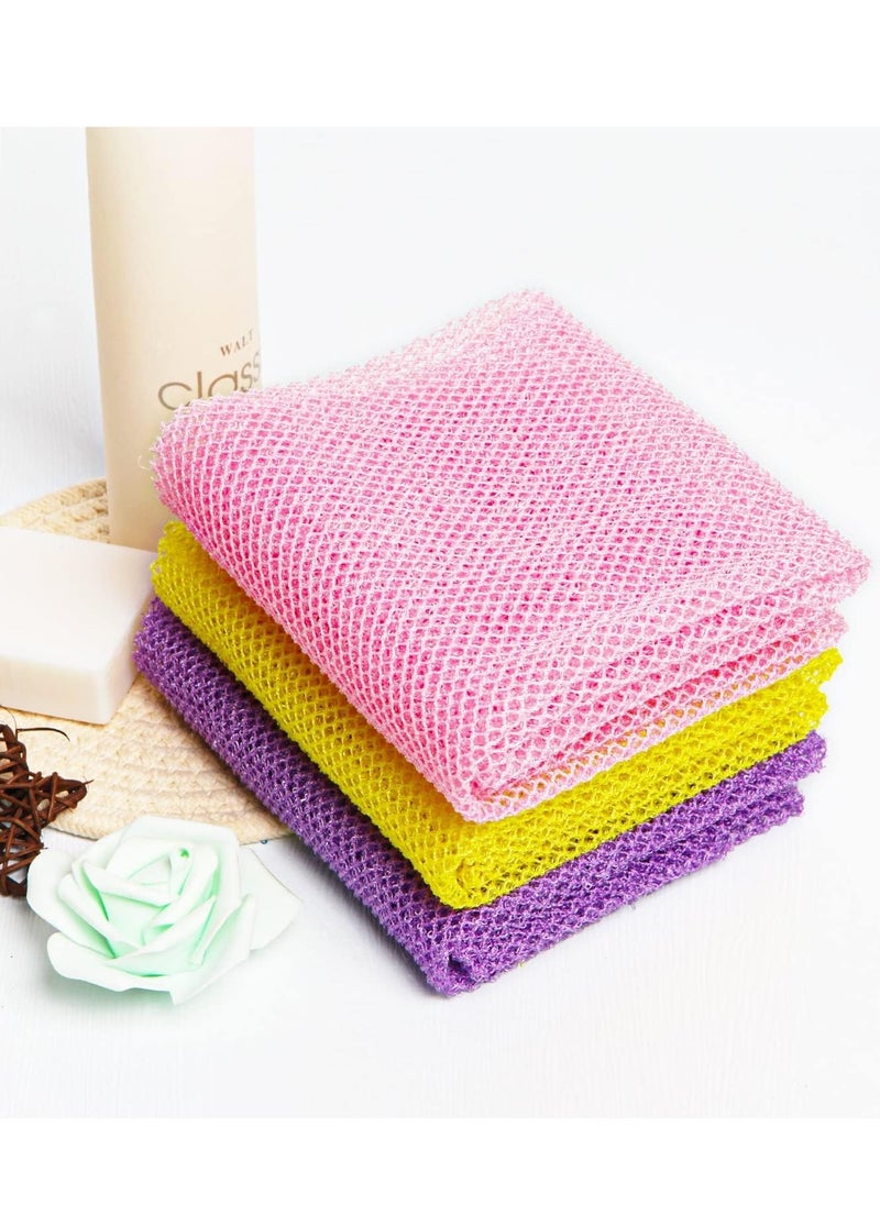 SYOSI - African Exfoliating Net, 4 Pieces African Net Sponge, Nylon African Bathing Sponge Net, African Net Long Net Bath Sponge Shower Body Scrubber Back Scrubber Skin Smoother(Pink,Yellow,Purple) - Image 1