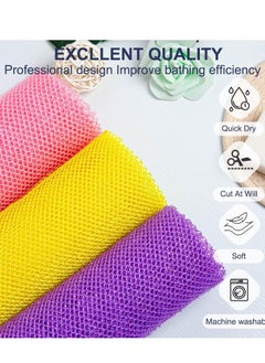 SYOSI African Exfoliating Net, 4 Pieces African Net Sponge, Nylon African Bathing Sponge Net, African Net Long Net Bath Sponge Shower Body Scrubber Back Scrubber Skin Smoother(Pink,Yellow,Purple)  - Image 2
