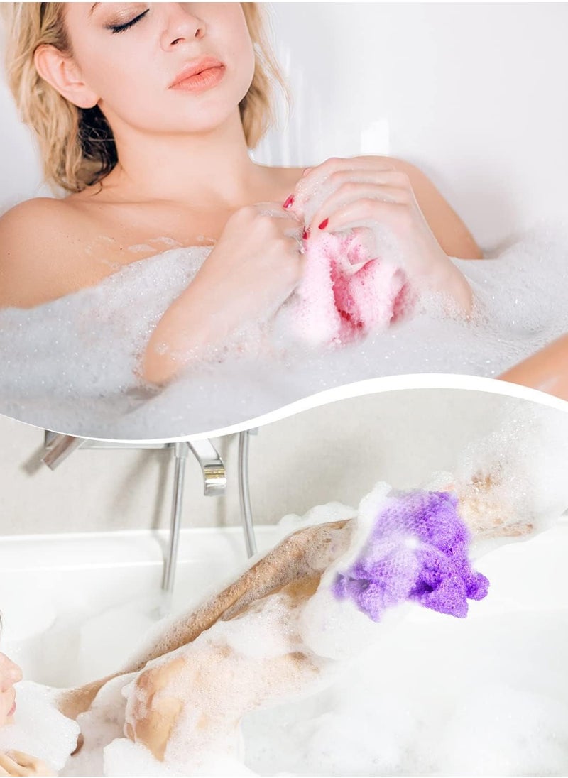 SYOSI - African Exfoliating Net, 4 Pieces African Net Sponge, Nylon African Bathing Sponge Net, African Net Long Net Bath Sponge Shower Body Scrubber Back Scrubber Skin Smoother(Pink,Yellow,Purple) - Image 1