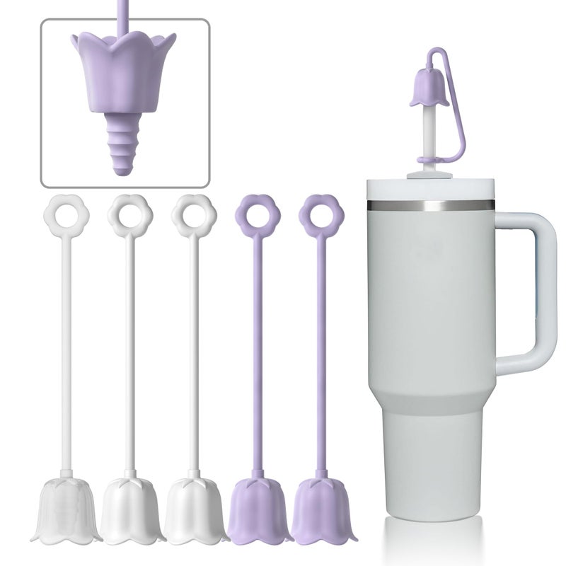 Neepanda 5Pcs Silicone Straw Covers for Stanley Yeti Tumbler Cup Reusable Drinking Straw Cap Easy to Clean DustProof Flower Straw Topper Compatible for 610m02304inch Straws Multi color A