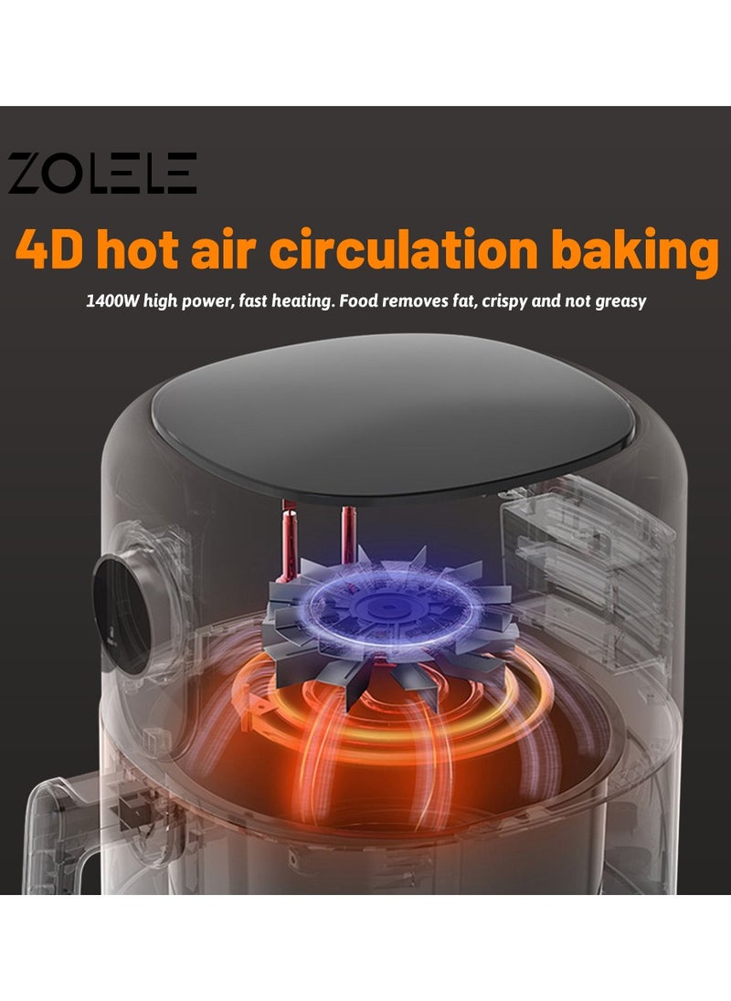 ZOLELE - Digital Air Fryer 4.5L Capacity Non-Stick Coating Use No Oil Air Fry  Roast Bake Reheat Fried Basket Knob Control Temperature  Automatic Power Off 1400W Power ZA004 - White - Image 1