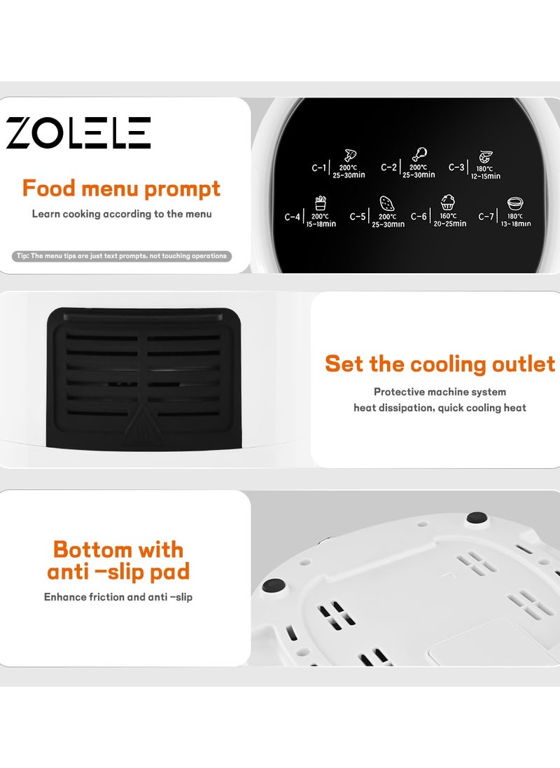 ZOLELE - Digital Air Fryer 4.5L Capacity Non-Stick Coating Use No Oil Air Fry  Roast Bake Reheat Fried Basket Knob Control Temperature  Automatic Power Off 1400W Power ZA004 - White - Image 1