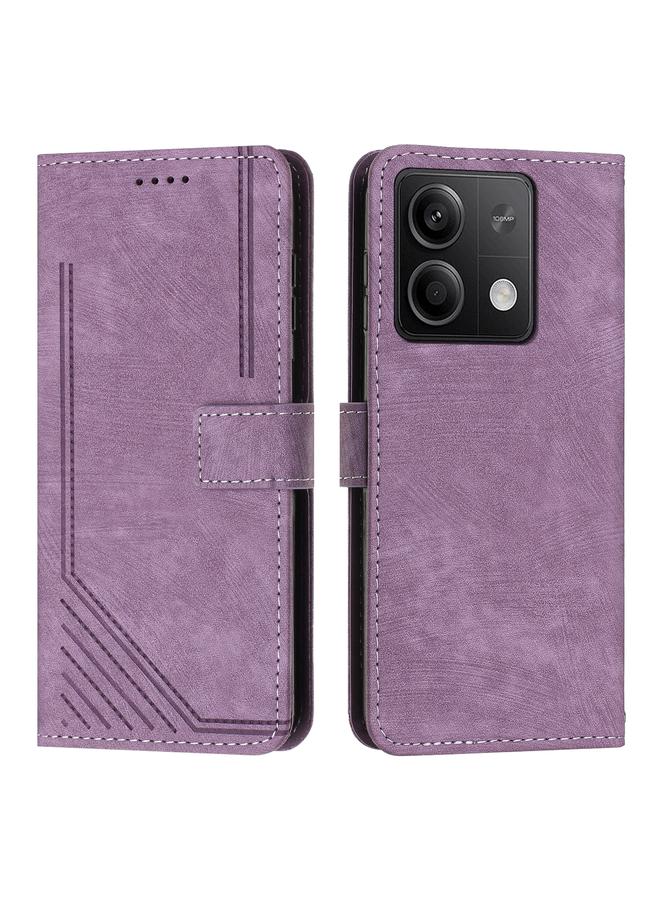 The Bros Case For Xiaomi Redmi Note 13 Skin Feel Stripe Pattern Leather Phone Case with Long Lanyard