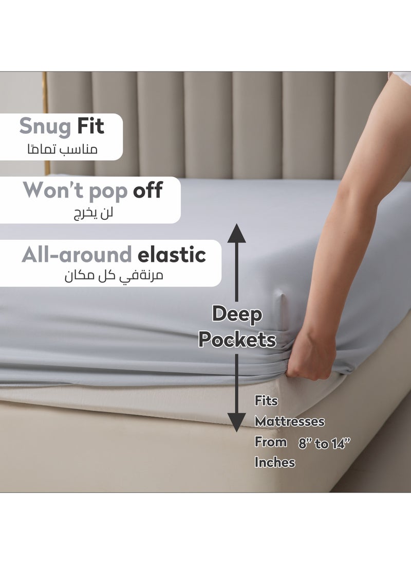 Donetella Bedding Fitted Sheet - Fits 180x200 Cm For King Bed - 3 Pcs (1 Fitted Sheet and 2 Pillowcases) - 35 Cm Deep Pocket - Solid Bed Sheet  - Image 3
