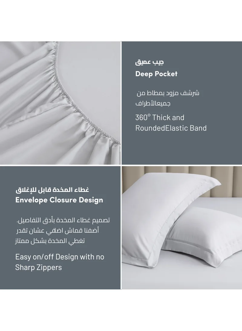 دوناتيلا طقم شرشف مطاط 3 قطع مزدوج 180×200 سم 35 سم فائق النعومة لون رمادي فاتح