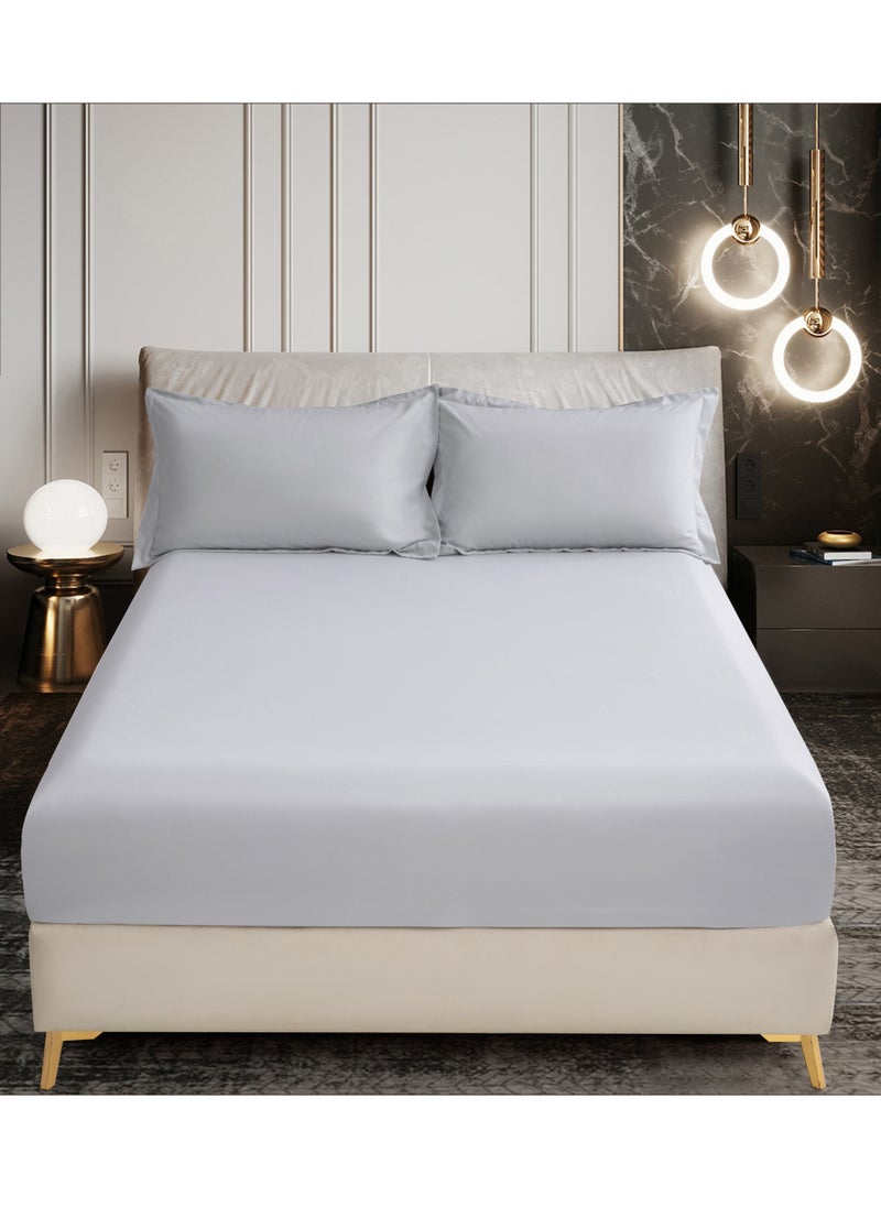 Donetella Bedding Fitted Sheet - Fits 180x200 Cm For King Bed - 3 Pcs (1 Fitted Sheet and 2 Pillowcases) - 35 Cm Deep Pocket - Solid Bed Sheet  - Image 1