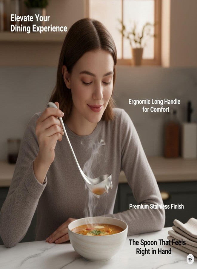 Drumstone (Special 10 Years Warranty) Long Handle Stainless Steel Soup Spoon – Deep Bowl for Serving & Eating | Premium Ladle for Kitchen, Dining & Cooking Use - Image 5
