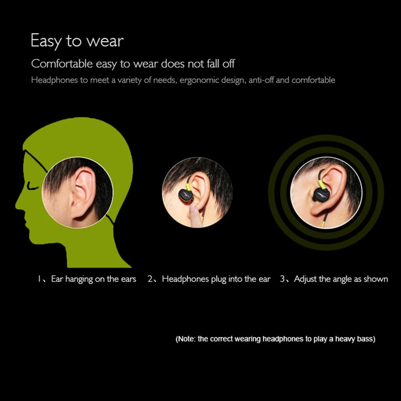 فونج سماعات أذن سلكية مقاومة للماء من FONGE S500، مزودة بخطاف للأذن، صوت ستيريو جهير فائق، سماعات رياضية مع ميكروفون، لون أسود - Image 3