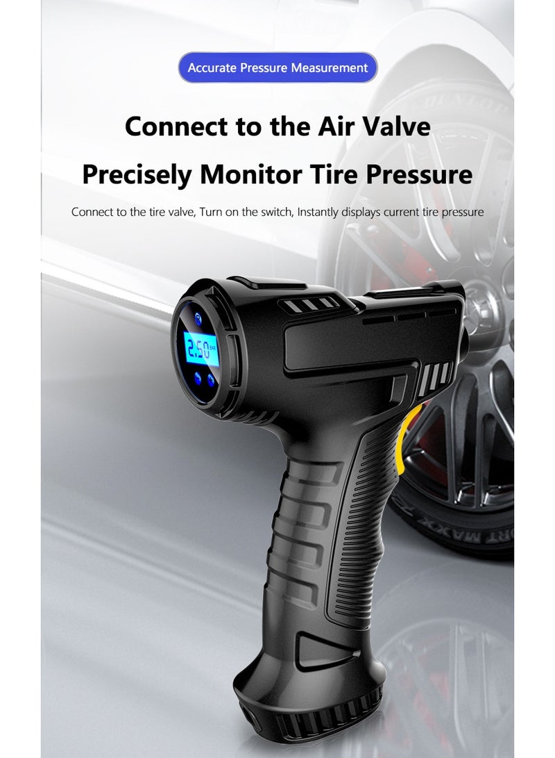 كابتن تيك منفاخ إطارات سيارة لاسلكي محمول، ضاغط هواء كهربائي محمول، مضخة إطارات سيارة ببطارية قابلة لإعادة الشحن عبر USB مع شاشة LCD، ضوء LED للسيارة والدراجة النارية والكرة - Image 5
