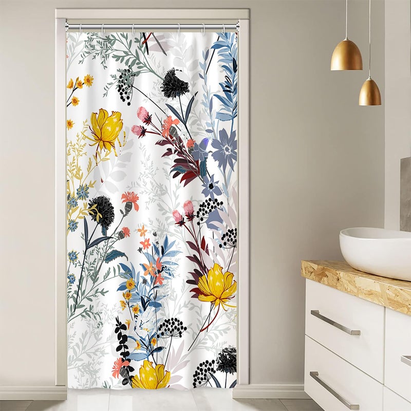 Ruelvth Stall Shower Curtain  Spring Yellow and Blue Wild Flower Shower Curtain Set Waterproof Fabric Small RV Bathroom Curtain with Hooks  36x72 Inch - Image 1