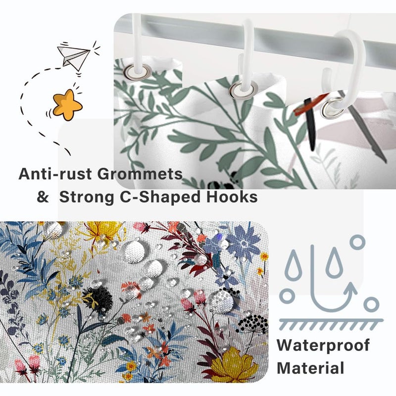 Ruelvth Stall Shower Curtain  Spring Yellow and Blue Wild Flower Shower Curtain Set Waterproof Fabric Small RV Bathroom Curtain with Hooks  36x72 Inch - Image 2