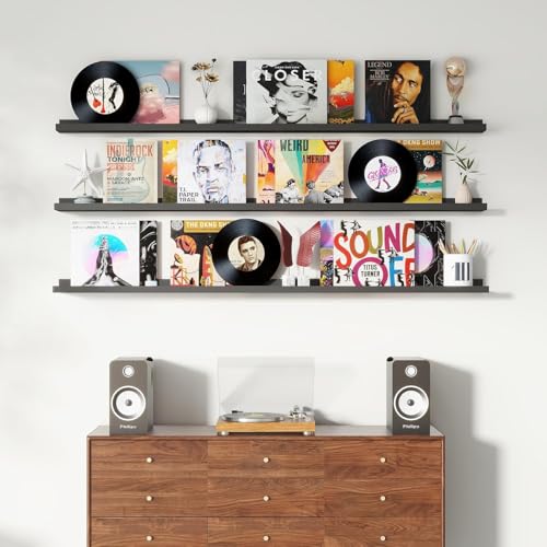 Streem Sheesham Wood Floating Shelves, Wall Shelves Set of 3, Picture Shelf Photo Ledge Shelves for Bathroom Kitchen and Bedroom,Livingroom & Office (Black, 72 inch) - Image 5