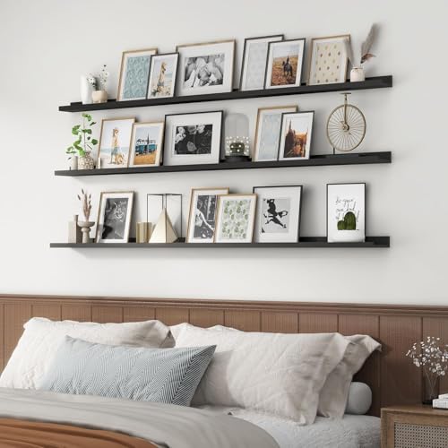 Streem Sheesham Wood Floating Shelves, Wall Shelves Set of 3, Picture Shelf Photo Ledge Shelves for Bathroom Kitchen and Bedroom,Livingroom & Office (Black, 72 inch) - Image 3