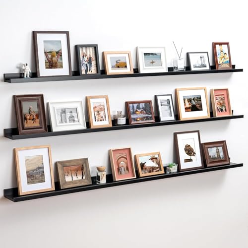 Streem Sheesham Wood Floating Shelves, Wall Shelves Set of 3, Picture Shelf Photo Ledge Shelves for Bathroom Kitchen and Bedroom,Livingroom & Office (Black, 72 inch) - Image 1