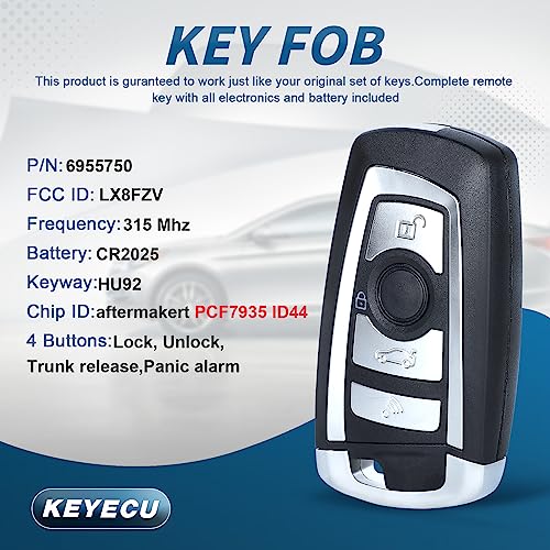 Keyecu EWS Modified Flip Remote Key 4 Button for BMW X5 Z3 Z4 2001-2005 HU92 Blade - Image 3