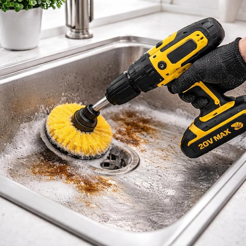 Sulfar 7 Piece Drill Brush Attachments Set, Scrub Pads & Sponge, Power Scrubber Brush with Extend Long Attachment All Purpose Clean for Grout, Tiles, Sinks, Bathtub, Bathroom, Kitchen - Image 2