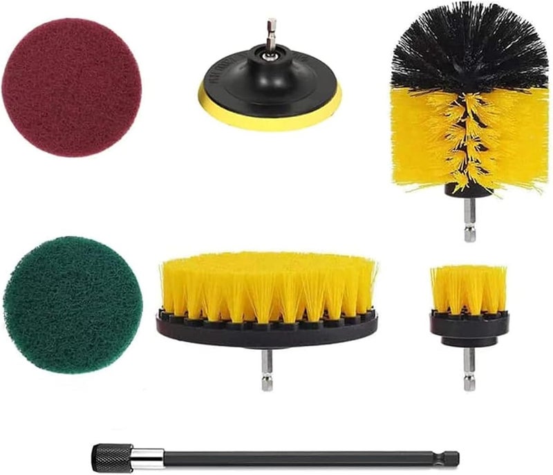 Sulfar 7 Piece Drill Brush Attachments Set, Scrub Pads & Sponge, Power Scrubber Brush with Extend Long Attachment All Purpose Clean for Grout, Tiles, Sinks, Bathtub, Bathroom, Kitchen - Image 1
