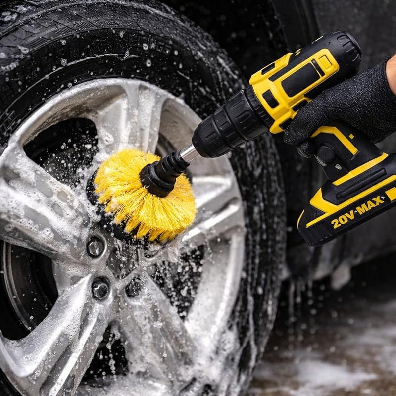 Sulfar 7 Piece Drill Brush Attachments Set, Scrub Pads & Sponge, Power Scrubber Brush with Extend Long Attachment All Purpose Clean for Grout, Tiles, Sinks, Bathtub, Bathroom, Kitchen - Image 3