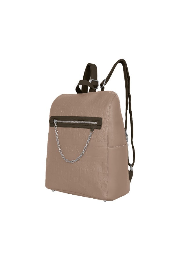 Foska Women's Large Backpack - Smooth PU Leather - University/Laptop Bag - Linen Beige - 30.5x36.5 cm - Image 2